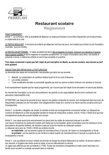 Restaurant scolaire RÃ¨glement - site de la ville de pierrelaye