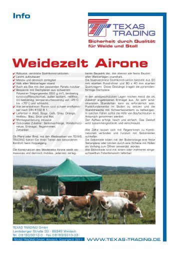 Weidezelt Airone - Texas Trading GmbH