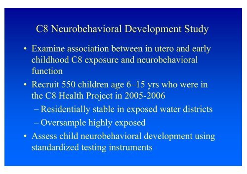 Studying the effects of PFOA contamination on the health of the ...