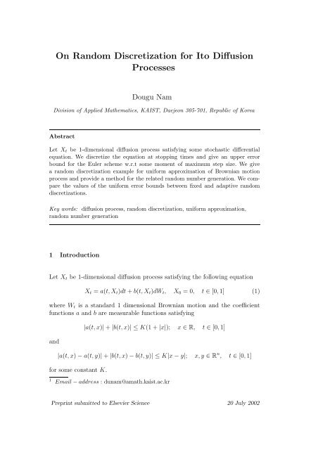 On Random Discretization for Ito Diffusion Processes