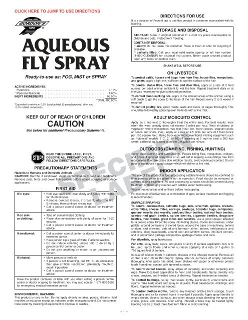 Aqueous Fly Spray Specimen Label