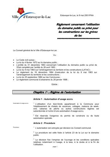 reglement utilisation domaine public ou prive ... - Estavayer-le-Lac