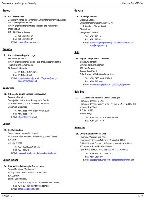 CBD national focal points (as of May 2010) - GDM