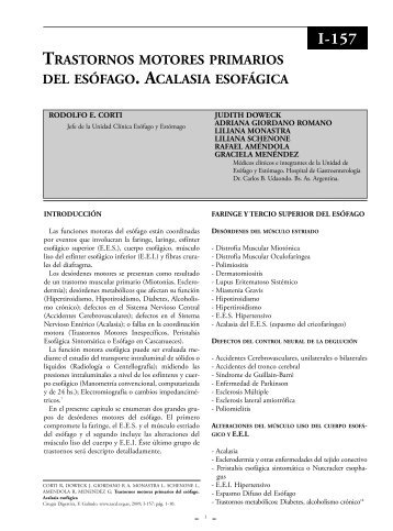 Trastornos motores primarios del esÃ³fago. Acalasia ... - sacd.org.ar
