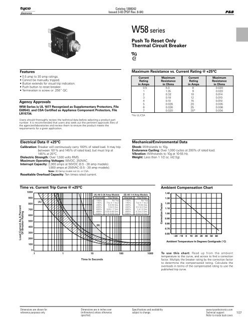 W58 Circuit Breaker Catalog Pages - P&B - AeroElectric Connection