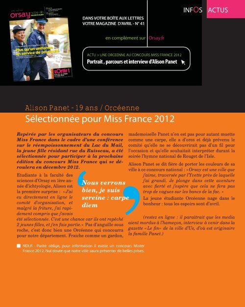 SÃ©lectionnÃ©e pour Miss France 2012 - Orsay