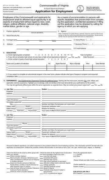 Application for State Employment - Virginia Department of Health