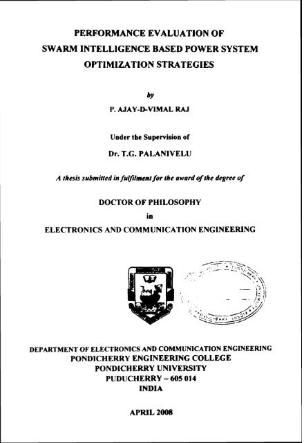 performance evaluation of swarm intelligence based power system ...