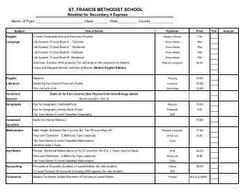 SFMS Booklist 08(With prices) - St. Francis Methodist School