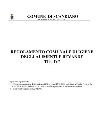 Regolamento comunale di igiene degli alimenti e bevande ...