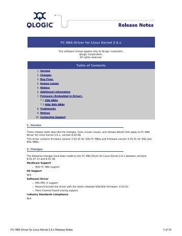 FC HBA Driver for Linux Kernel 2.6.x Release Notes - QLogic