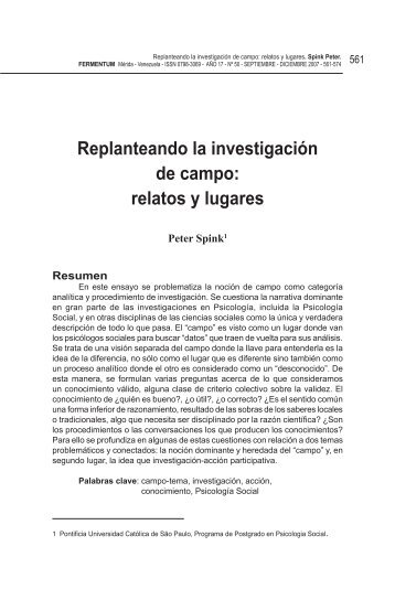 Replanteando la investigaciÃ³n de campo: relatos y lugares - SciELO