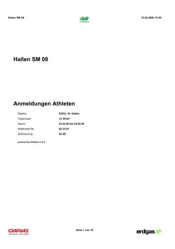 Hallen SM 08 Anmeldungen Athleten - LC Brühl St. Gallen