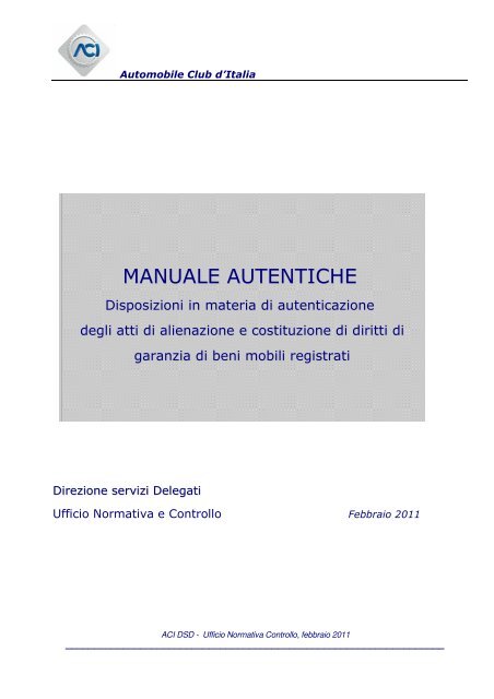 MANUALE AUTENTICHE - Network Uffici Provinciali ACI