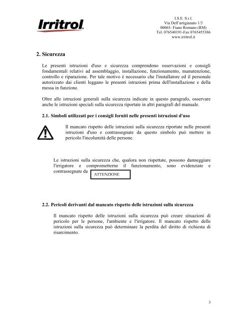 Istruzioni d'uso SIS 120P/SIS 120F - Irritrol