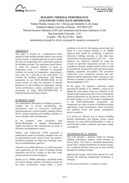 building thermal performance analysis by using matlab ... - ibpsa