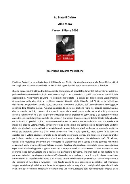 Recensione di Marco Mangiabene - Politicamente.Net