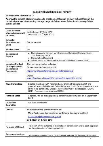 to publish statutory notice (final) - Gloucestershire County Council