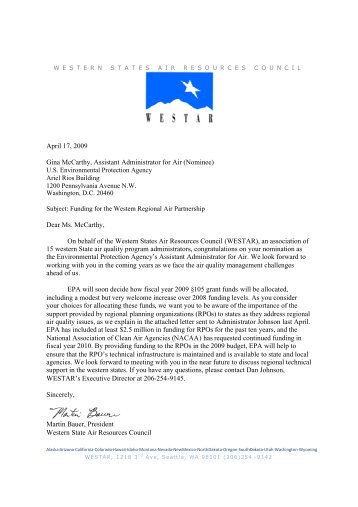 Letter to Gina McCarthy - WESTAR