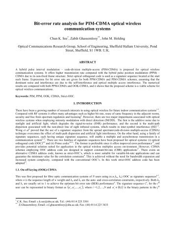 Bit-error rate analysis for PIM-CDMA optical wireless communication ...