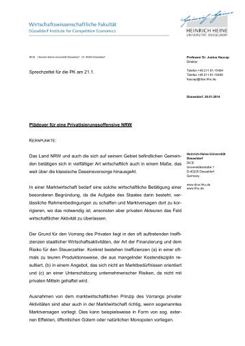 Sprechzettel von Prof. Dr. Justus Haucap - FDP-Fraktion NRW