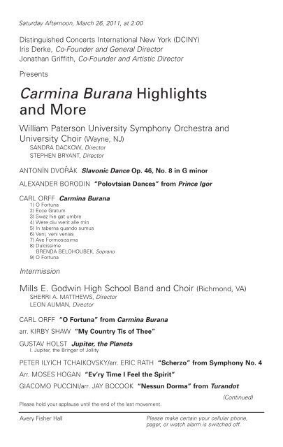 Carmina Burana Distinguished Concerts International New York