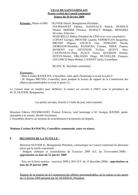 VILLE DE SAINT-GHISLAIN ProcÃ¨s-verbal du Conseil communal ...