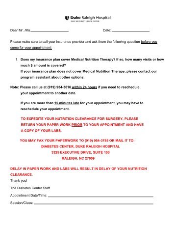 Patient Registration Form - Duke Raleigh Hospital