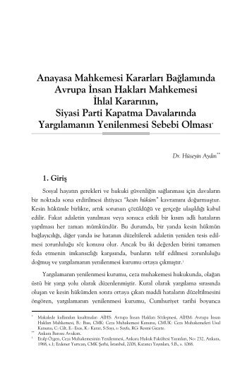 Anayasa Mahkemesi Kararları Bağlamında Avrupa İnsan Hakları ...
