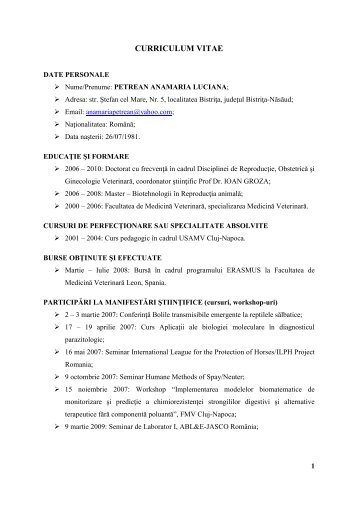 curriculum vitae - USAMV Cluj-Napoca