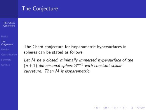 Isoparametric Hypersurfaces in Sn+1: The Chern Conjecture