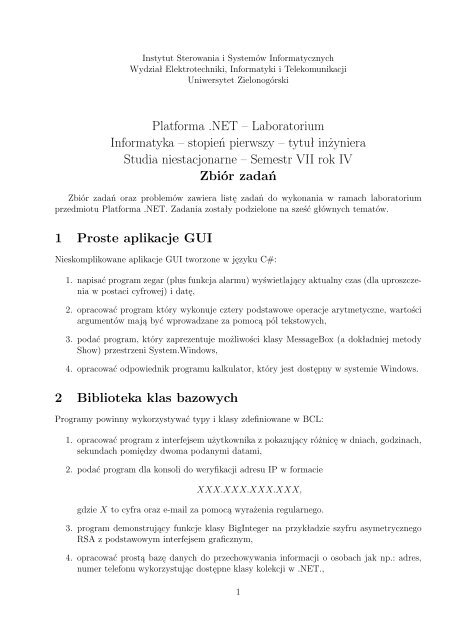 Lista zadań - Instytut Sterowania i Systemów Informatycznych ...