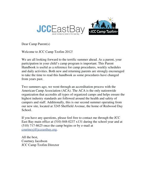 Dear Camp Parent(s) Welcome to JCC Camp Tzofim ... - JCC East Bay