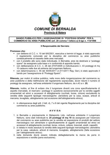 bando assegnazioni posteggi sparsi 2011.pdf - Comune di Bernalda