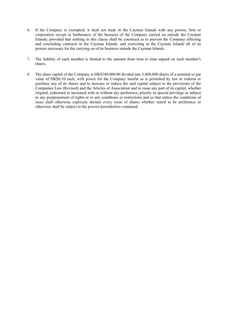 Memorandum and Articles of Association - Li Ning