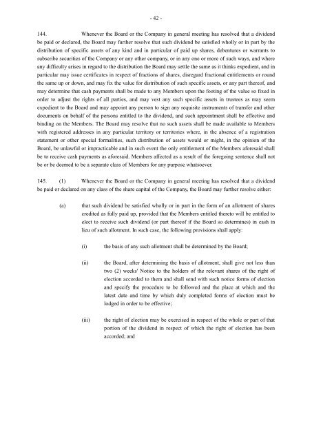 Memorandum and Articles of Association - Li Ning