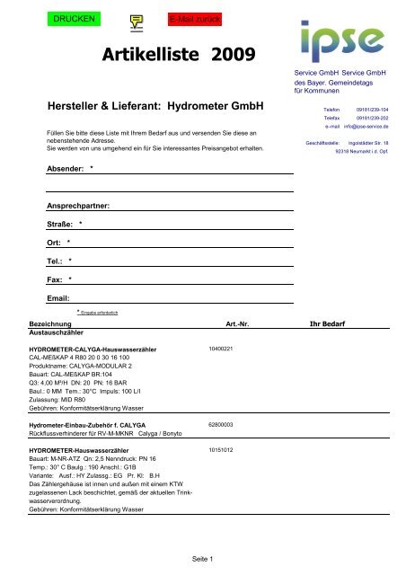 Artikelliste Hydrometer 2010 - GIPS Projekt