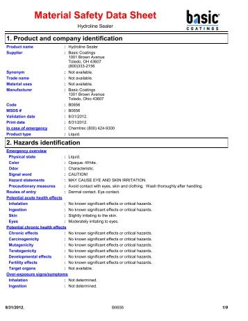 B0656 Hydroline Sealer MSDS English (Canada) - Basic Coatings