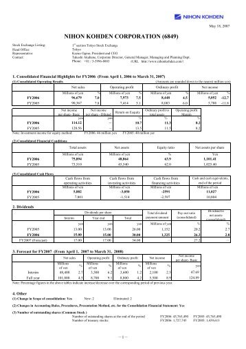 Consolidated Financial Results for FY2006 ended ... - Nihon Kohden