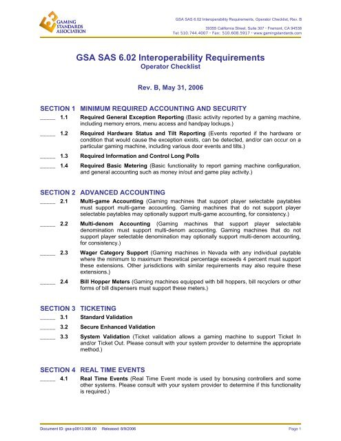 GSA SAS 6.02 Interoperability Requirements - Gaming Standards ...