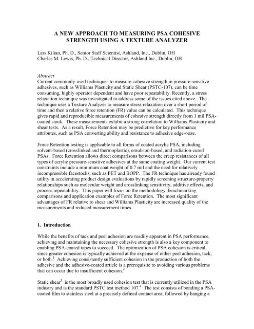 Download Paper. (PDF) - PSTC. Pressure Sensitive Tape Council