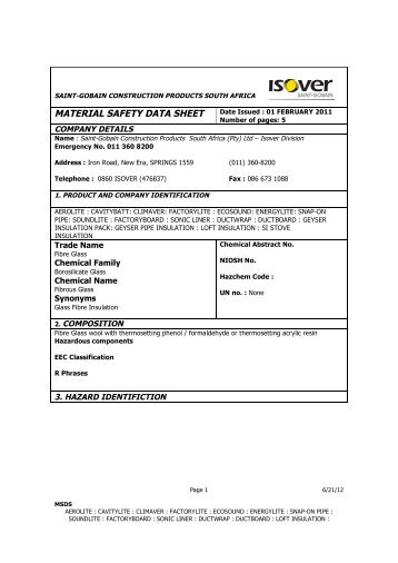 MSDS Glasswool - Isover