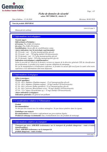 Fiche de données de sécurité - Geminox