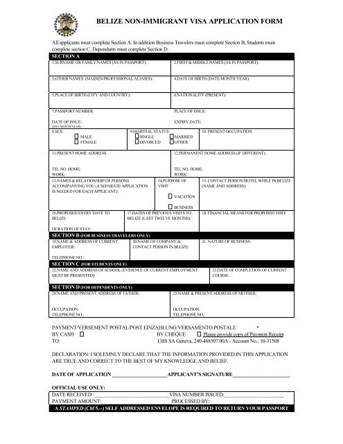 BELIZE DIGITAL BORDER CROSSING CARD APPLICATION FORM - Fill and