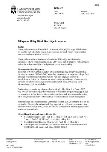 Tillsyn av Ubby GÃ¥rd, NorrtÃ¤lje kommun - LÃ¤nsstyrelsen i ...