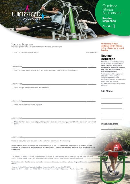 Outdoor Fitness Equipment Check Lists - Wicksteed Leisure Limited