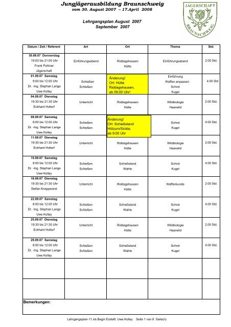 Lehrgangsplan - Braunschweiger JÃ¤gerschaft e.V.