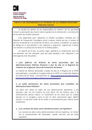 Carta a los responsables de ficheros de las Administraciones - AVPD