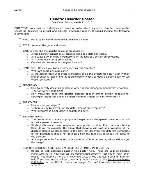 Genetic Disorder Poster - nnhsbergbio