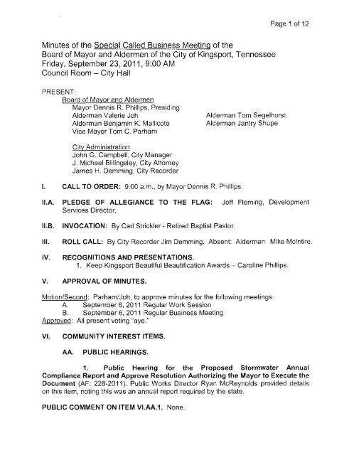 Minutes of the Special Called Business Meeting of the Board of ...